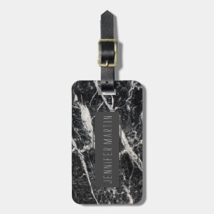 Étiquette À Bagage Motif de marbre noir et blanc moderne