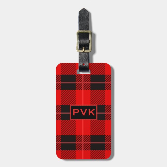Étiquette À Bagage Motif de Noël rouge et noir (Devant Vertical)