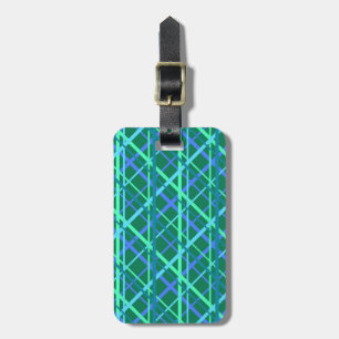 Étiquette À Bagage Motif de patchwork turquoise, vert et bleu