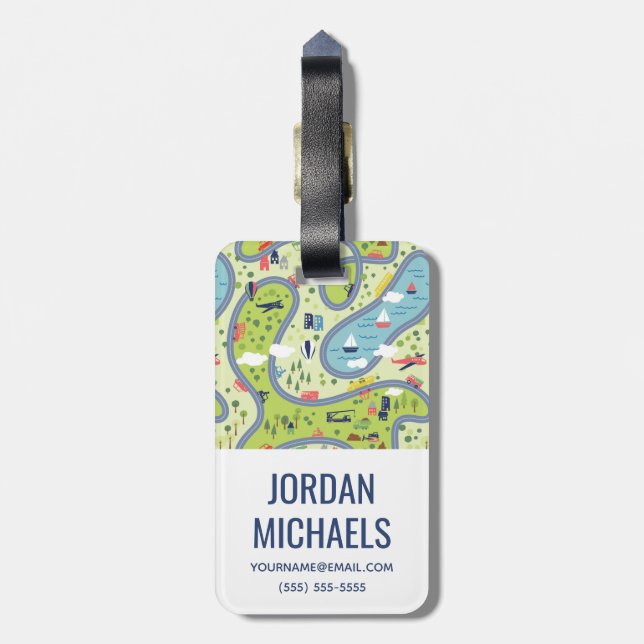 Étiquette À Bagage Motif de paysage de promenade en voiture d'enfants (Dos Vertical)