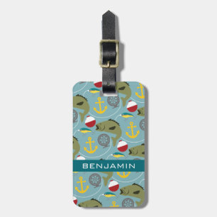Étiquette À Bagage Motif de pêche avec nom personnalisé