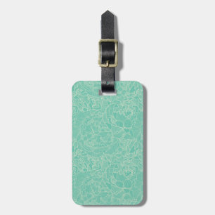 Étiquette À Bagage Motif de pivoine de turquoise