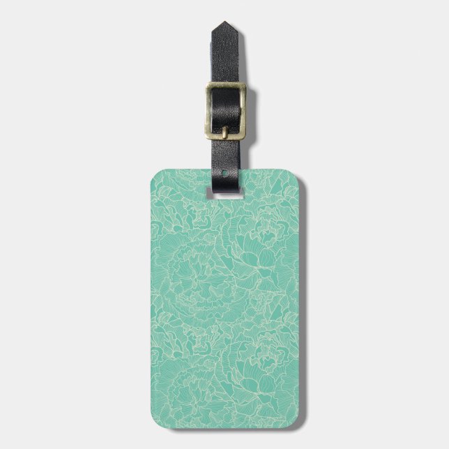 Étiquette À Bagage Motif de pivoine de turquoise (Devant Vertical)