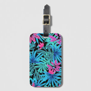 Étiquette À Bagage Motif de Plante Neon Pink et Blue Tropical