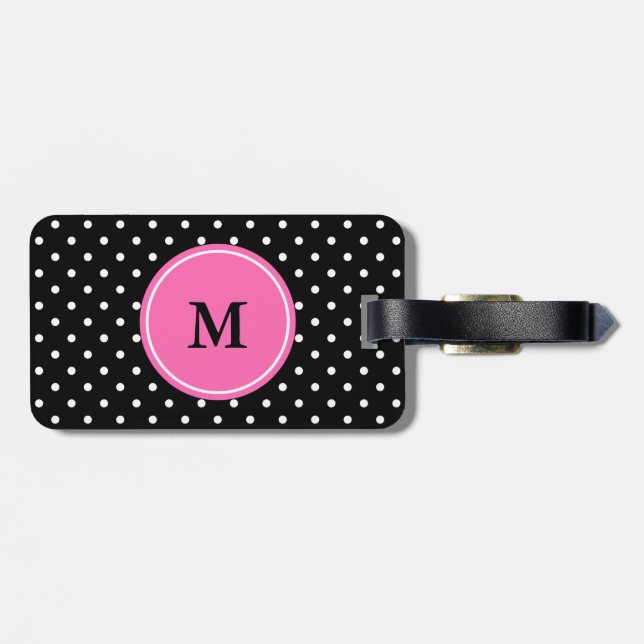 Étiquette À Bagage Motif de point de Polka blanc et noir Monogram (Dos horizontal)