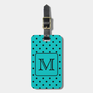 Étiquette À Bagage Motif de point turquoise et noir de polka.