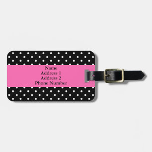 Étiquette À Bagage Motif de points Polka blanc et noir