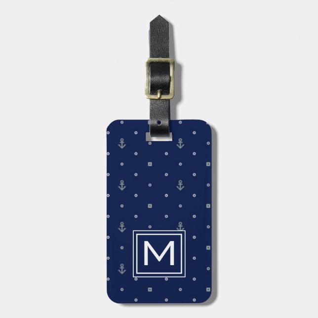 Étiquette À Bagage Motif de pois d'Ancre de monogramme (Devant Vertical)