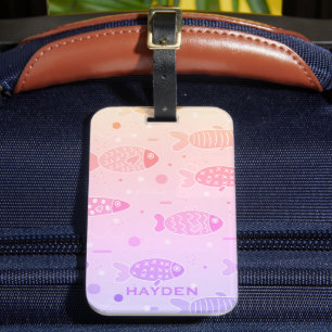 Étiquette À Bagage Motif de poisson couché de soleil rayonnant modern