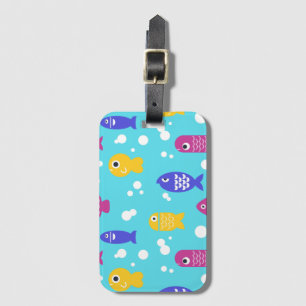 Étiquette À Bagage Motif de poissons de dessin animé colorés bleus