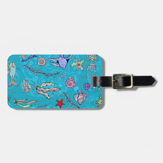 Étiquette À Bagage Motif de poissons de turquoise (Devant horizontal)