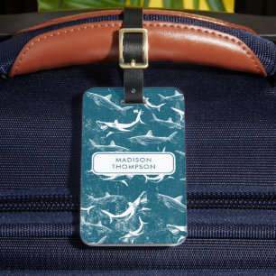 Étiquette À Bagage Motif de requins bleus détendu Nom personnalisé