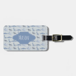 Étiquette À Bagage Motif de Safari d'aquarelle bleu pour garçons Nom