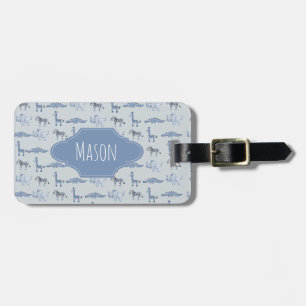 Étiquette À Bagage Motif de Safari d'aquarelle bleu pour garçons Nom 