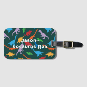 Étiquette À Bagage motif de silhouette de sept espèces de dinosaures