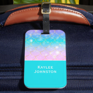 Étiquette À Bagage Motif de sirène, filles monogrammes personnalisées