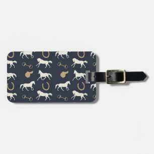 Étiquette À Bagage Motif des chevaux anglais d'or et d'ivoire