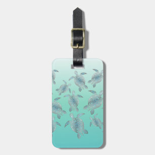 Étiquette À Bagage Motif des tortues de mer turquoise argentée