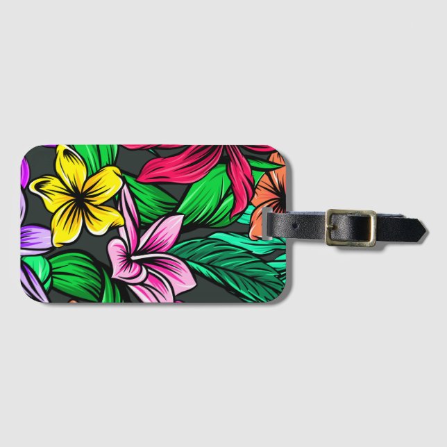 Étiquette À Bagage Motif d'hibiscus d'été tropical (Devant Horizontal)