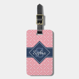 Étiquette À Bagage Motif diamant rose et bleu marine monogramme