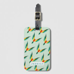 Étiquette À Bagage Motif d'oiseaux tropicaux moderne bleu Personnalis