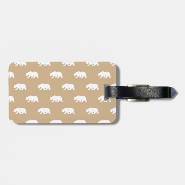Étiquette À Bagage Motif d'ours grizzli blanc et tan (Dos horizontal)