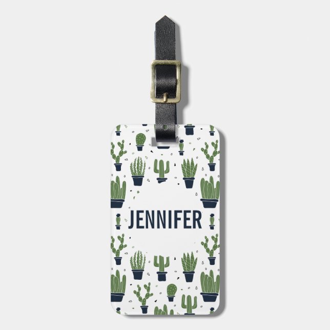 Étiquette À Bagage Motif du désert de cactus foncé rustique (Devant Vertical)
