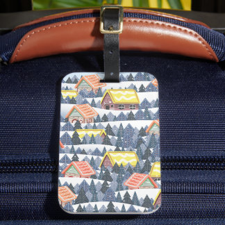 Étiquette À Bagage Motif du village de Noël enneigé