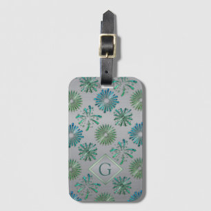 Étiquette À Bagage Motif élégant orné bleu-vert monogramme
