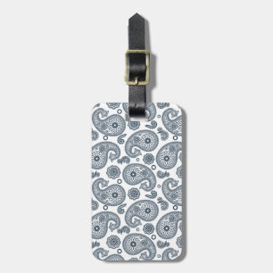 Étiquette À Bagage Motif en cachemire bleu foncé indien sur blanc