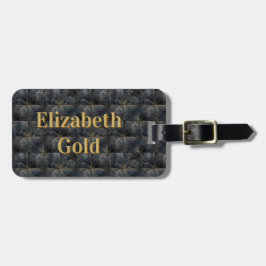 Étiquette À Bagage Motif en carreaux d'Onyx noir avec monogramme