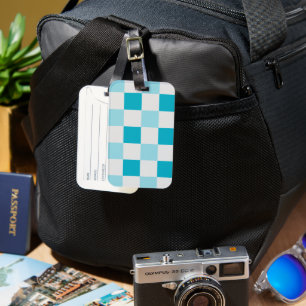 Étiquette À Bagage Motif en damier blanc et bleu