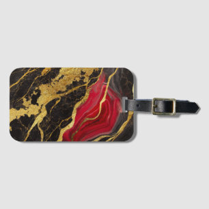 Étiquette À Bagage Motif en marbre noir rouge avec or