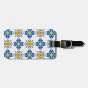 Étiquette À Bagage Motif en mosaïque blanche orange bleu vert
