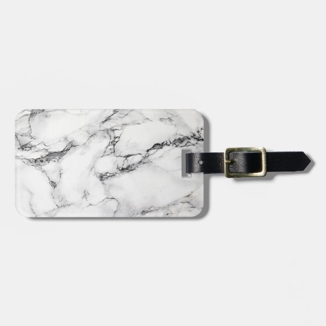 Étiquette À Bagage Motif en pierre noir blanc et gris clair (Devant horizontal)