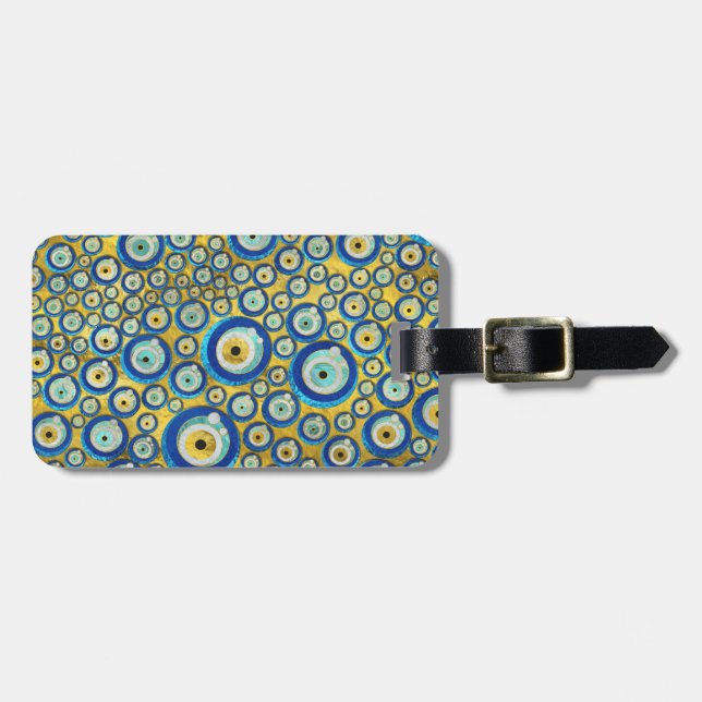 Étiquette À Bagage Motif en verre bleu grec d'amulette d'oeil mauvais (Devant horizontal)