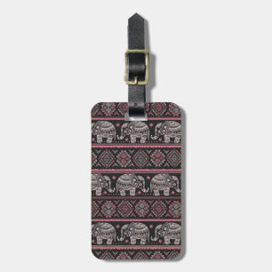 Étiquette À Bagage Motif ethnique noir d'éléphant