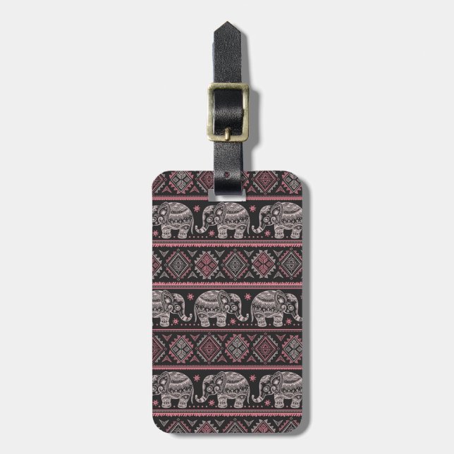 Étiquette À Bagage Motif ethnique noir d'éléphant (Devant Vertical)