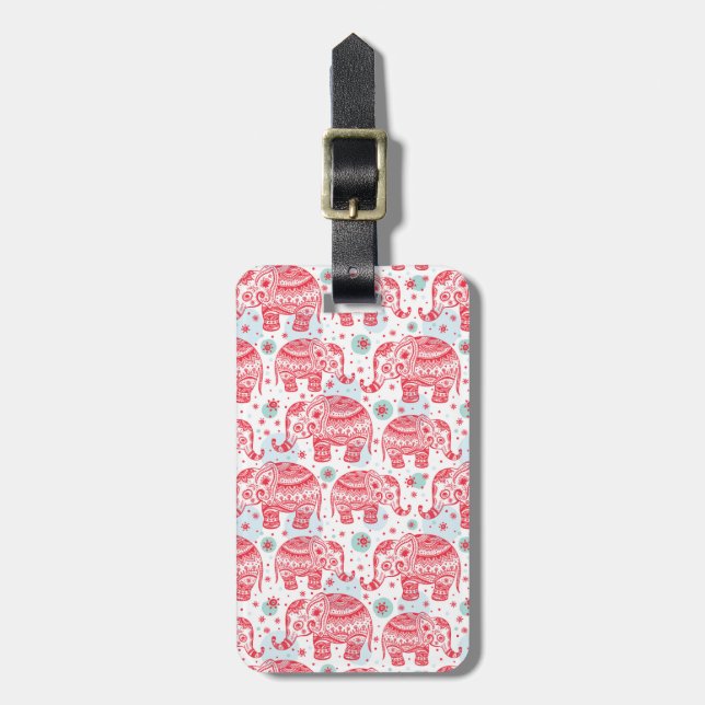 Étiquette À Bagage Motif ethnique rouge d'éléphant (Devant Vertical)
