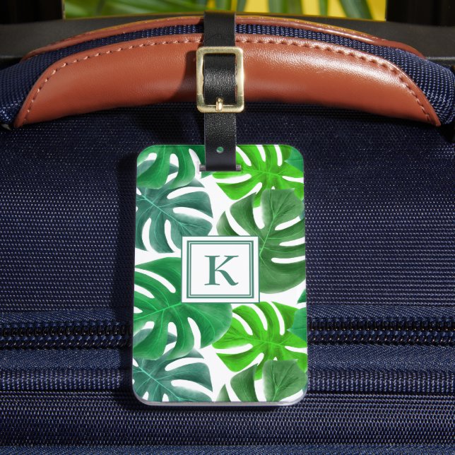 Étiquette À Bagage Motif Feuille de palme tropicale monogramme (Insitu Rectoal 2)