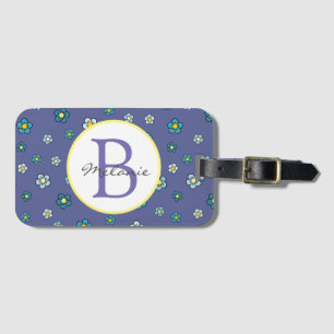 Étiquette À Bagage Motif Fleur Bleu Cute Personnalisé