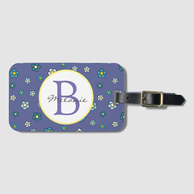 Étiquette À Bagage Motif Fleur Bleu Cute Personnalisé (Devant Horizontal)