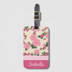 Étiquette À Bagage Motif Fleur Rose Cute Girly Personnalisé