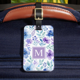 Étiquette À Bagage Motif floral aquarelle violet lavande personnalisé