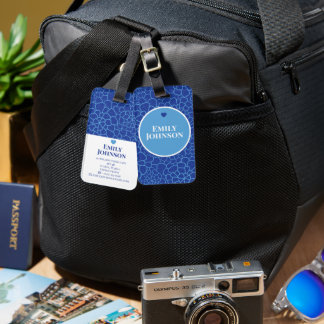 Étiquette À Bagage Motif floral bleu personnalisé géométrique chic