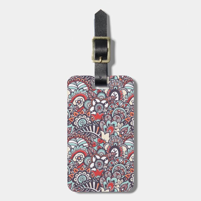 Étiquette À Bagage Motif floral de griffonnage de Paisley (Devant Vertical)