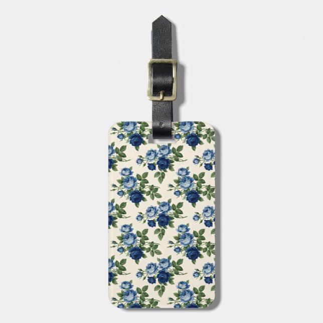 Étiquette À Bagage Motif floral de rose bleue (Devant Vertical)