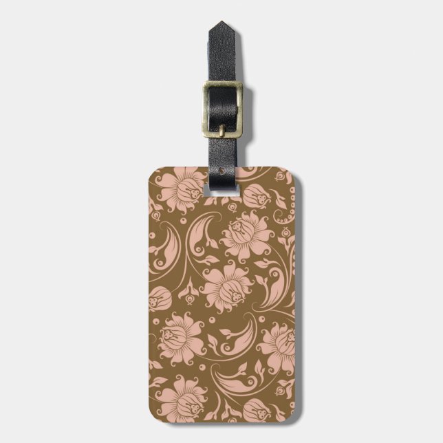 Étiquette À Bagage Motif floral de rose et de brun (Devant Vertical)