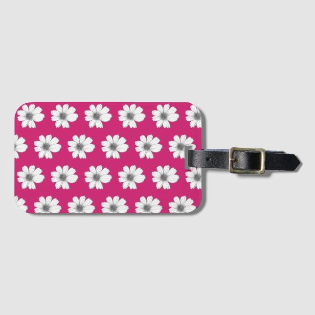 Étiquette À Bagage Motif floral Fuscia rose (Devant Horizontal)