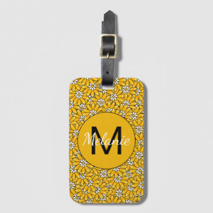 Étiquette À Bagage Motif floral jaune vif personnalisé